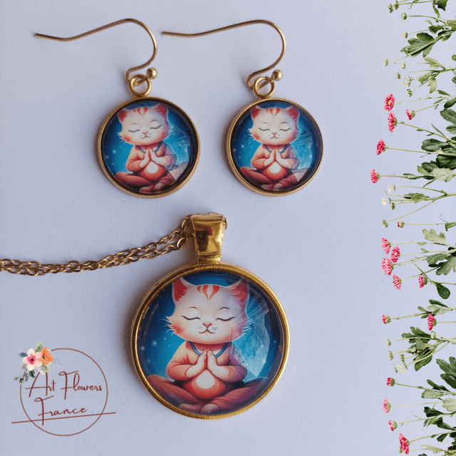 Bijoux illustrés Chaton méditant